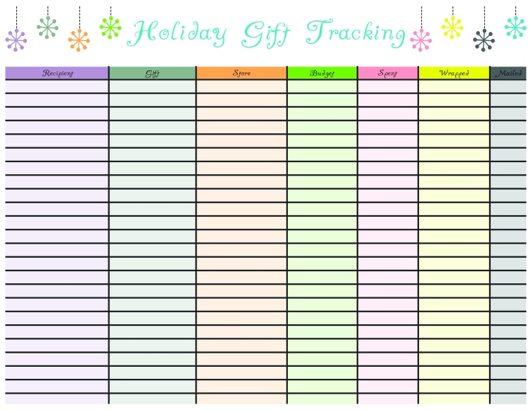 Holiday Gift Tracking Printable